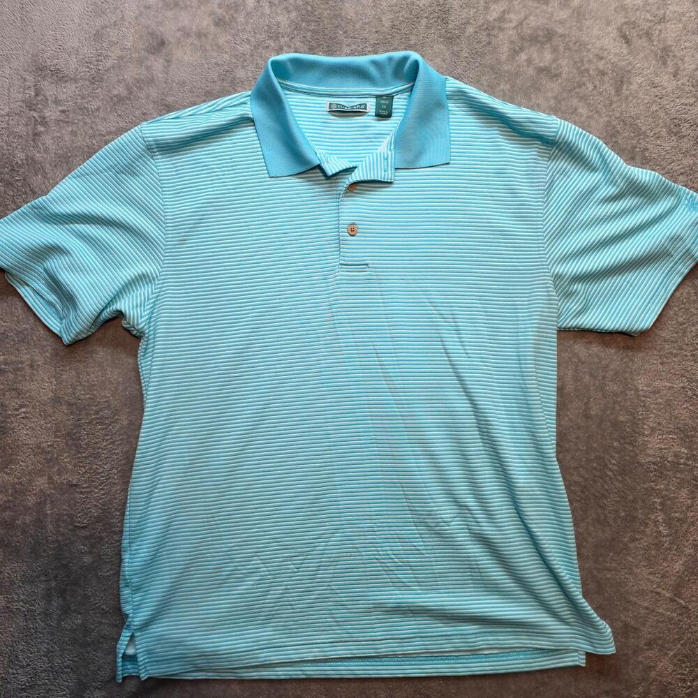 Cubavera Polo Shirt Mens XL Blue Striped Palm Logo Tropical Jersey